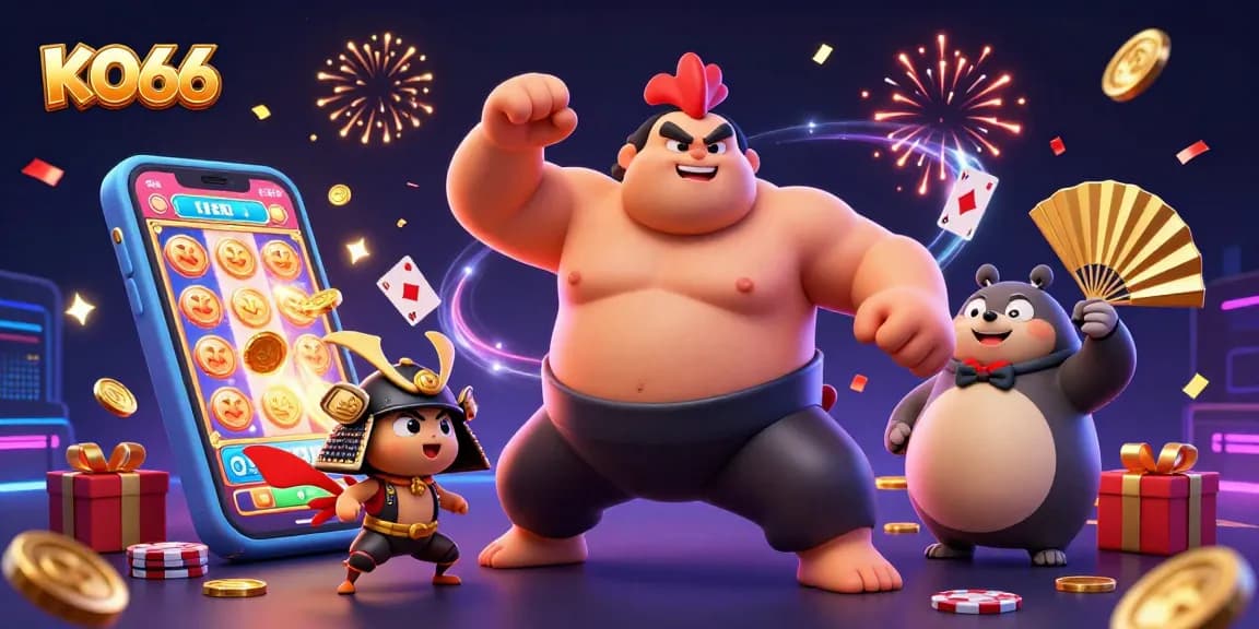 Experience thrilling slots at KO66 with a powerful sumo rooster and samurai cricket