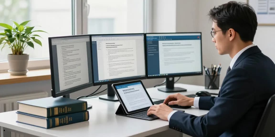 Valken Legal Sanktionsprüfung: Anwalt analysiert Sanktionslisten in modernem Büro.