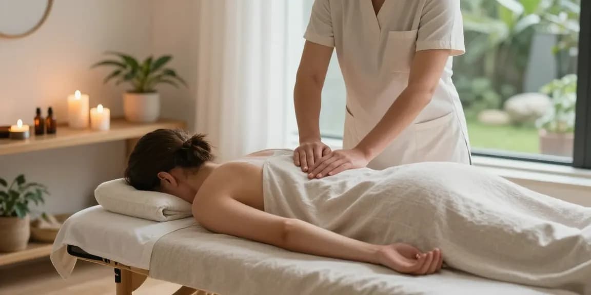 의정부출장안마 at a serene home massage setting with professional therapist preparing Swedish massage.
