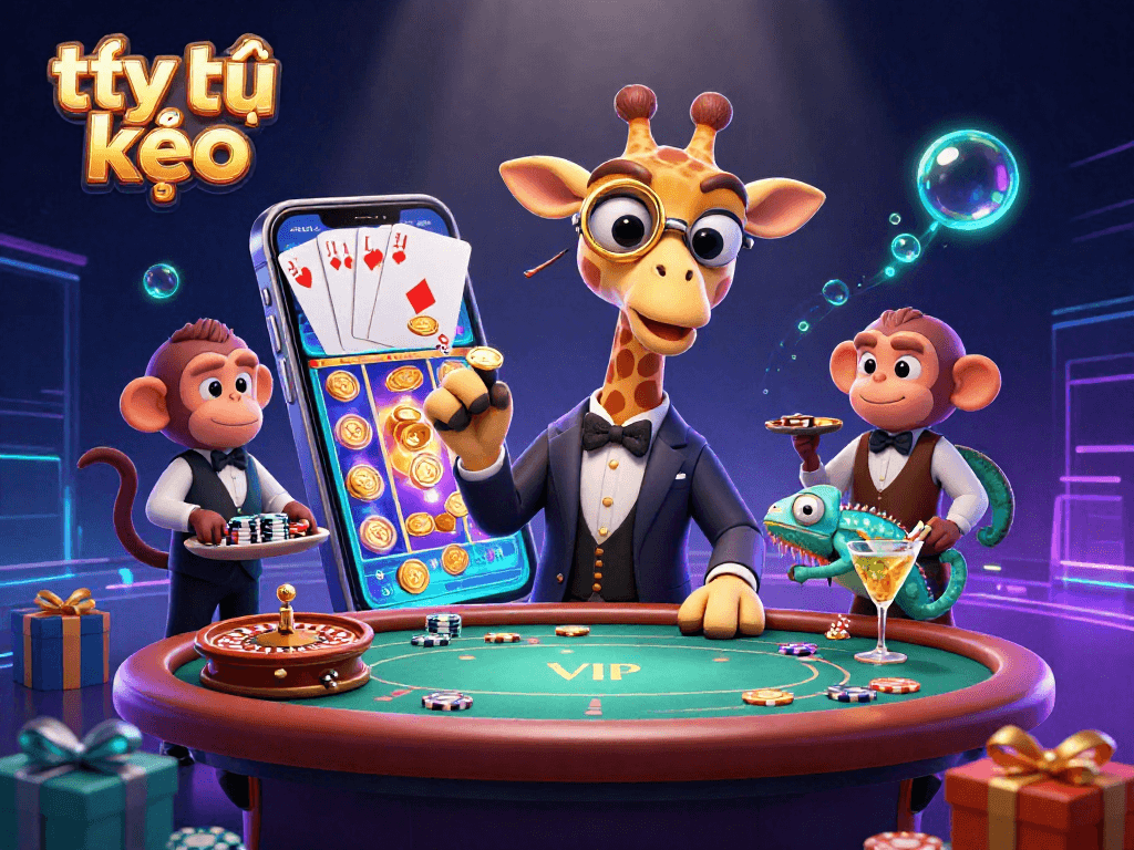 Experience the thrilling tỷ lệ kèo in this vibrant 3D casino illustration filled with dynamic gaming elements.
