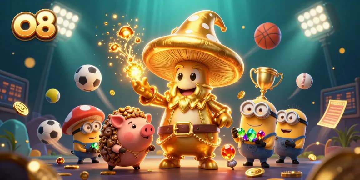 Experience the thrill of winning with o8's dynamic gaming elements displayed in a magical illustration.
