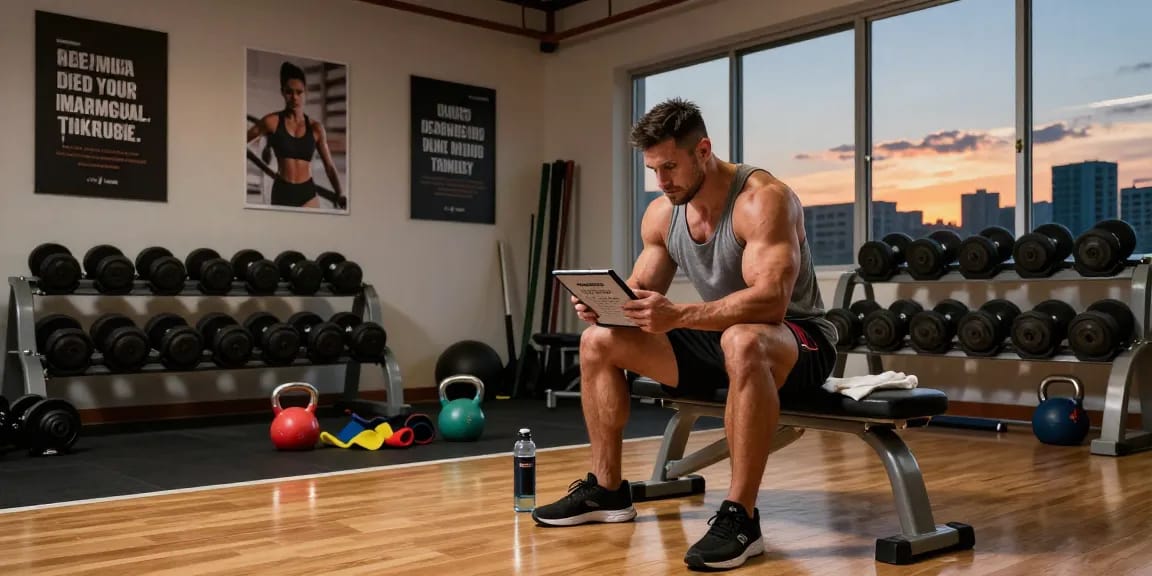 Anabolika Shop fitness scene featuring a bodybuilder preparing for a workout at a professional gym.