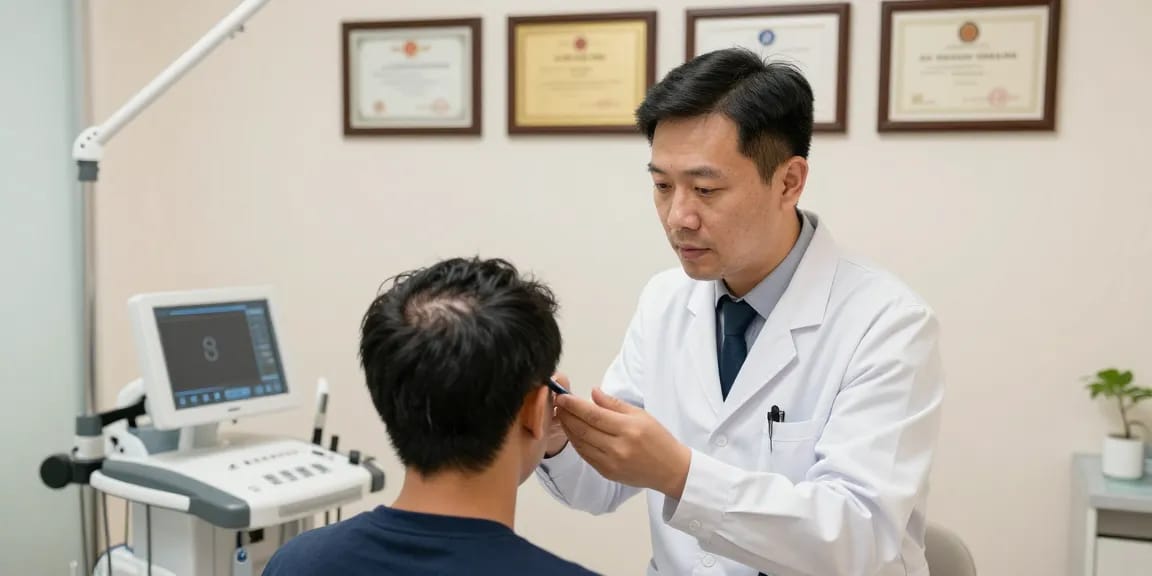 "Compassionate doctor's consultation about hair transplant Istanbul cost in a modern clinical setting."