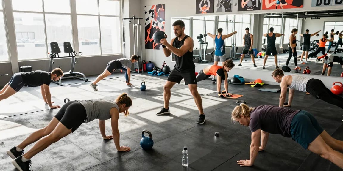 Astera Shop: Sportler in modernem Fitnessstudio bei intensivem Training mit Gewichten und motivierender Atmosphäre