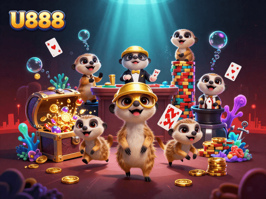 Experience thrilling gameplay at U888 casino featuring meerkats managing an exciting gaming environment.