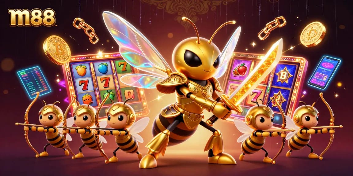 Spin the m88 slots and win big with this vibrant illustration of a samurai hornet!