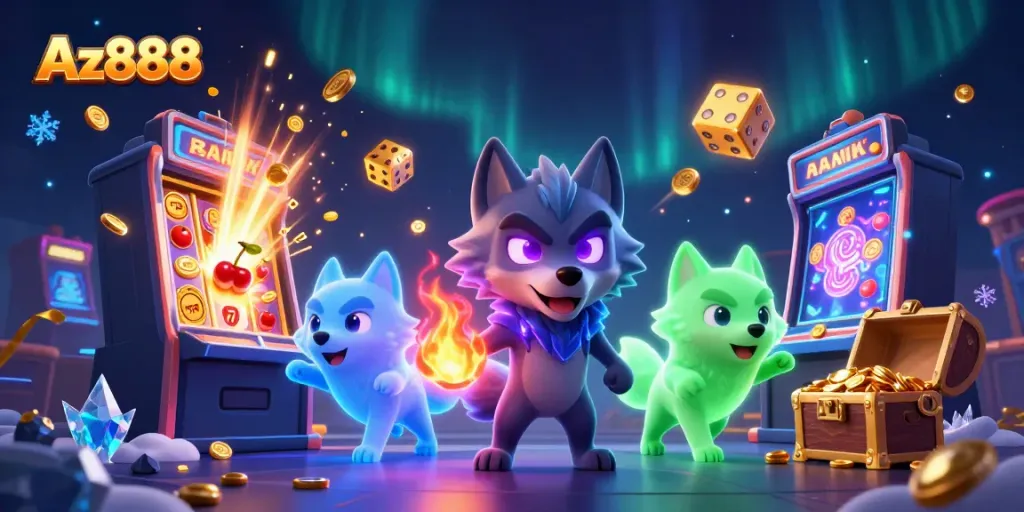 Engage with the thrilling world of Az888 as spectral wolves lead the way through a jackpot-filled casino atmosphere.