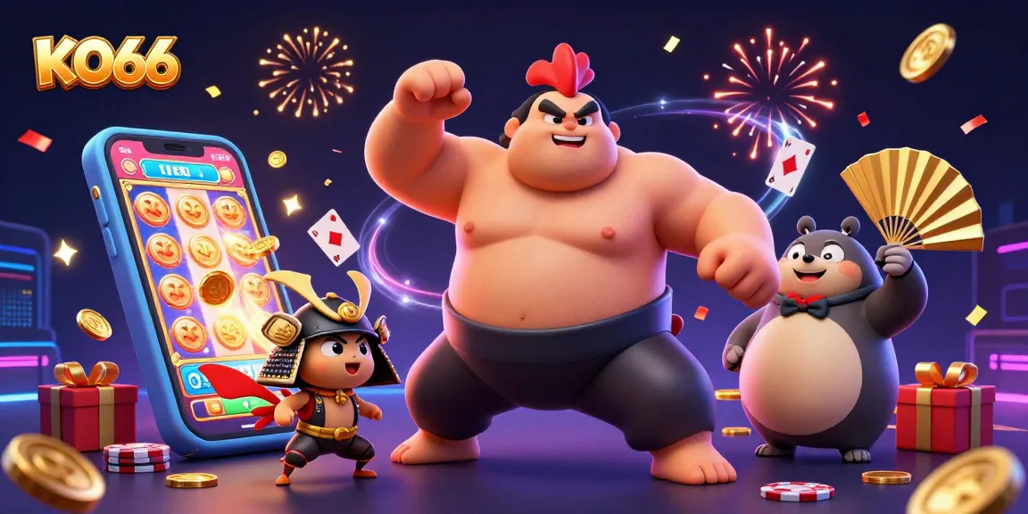Experience thrilling slots at KO66 with a powerful sumo rooster and samurai cricket