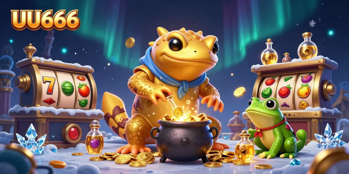 Engage with UU666: Giant salamander transmuting gold coins in a vibrant casino scene.