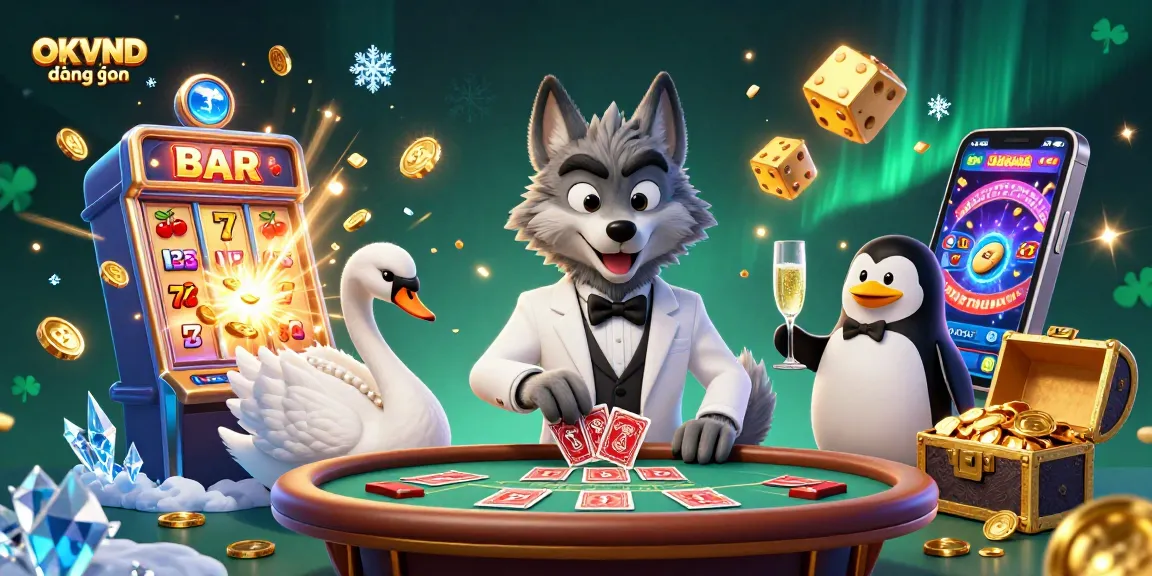 Experience the thrill of OKVND đăng nhập at a lively baccarat table surrounded by vibrant casino elements.