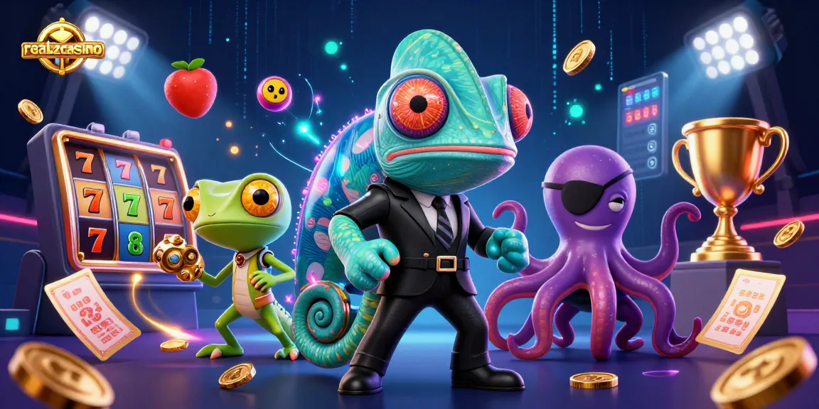 Spielen Sie im realzcasino und erleben Sie Spannung mit einer bunten 3D-Casino-Szene.