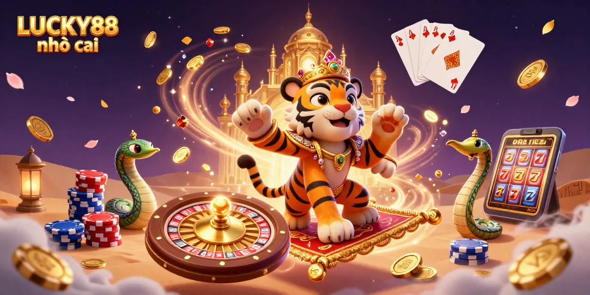 Experience exciting gaming action with LUCKY88 nhà cái's vibrant casino atmosphere featuring a magical sultan.