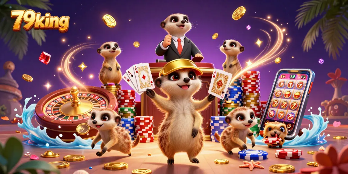 Join the fun at 79king's vibrant casino with meerkat dealers, chips, and rolling jackpots!