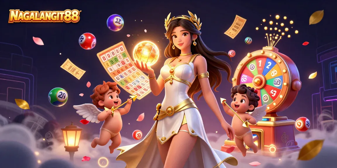 NAGALANGIT88 dazzles in vibrant online gaming action with lottery elements and a golden goddess.