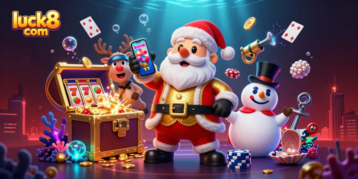Experience the excitement of luck8 com with Santa winning jackpots in a vibrant casino scene.