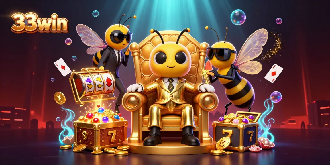 Engage with 33win's vibrant casino scene featuring a bumblebee mob boss and dynamic gambling elements.