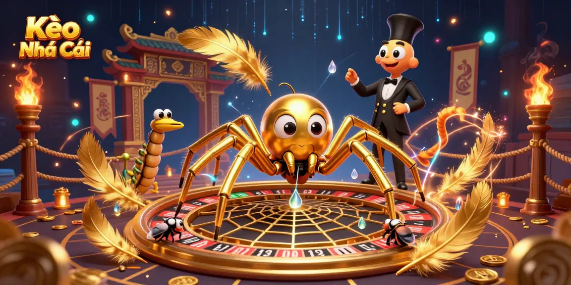 Experience Kèo Nhà Cái as a golden spider weaves a roulette wheel of chances and bets.