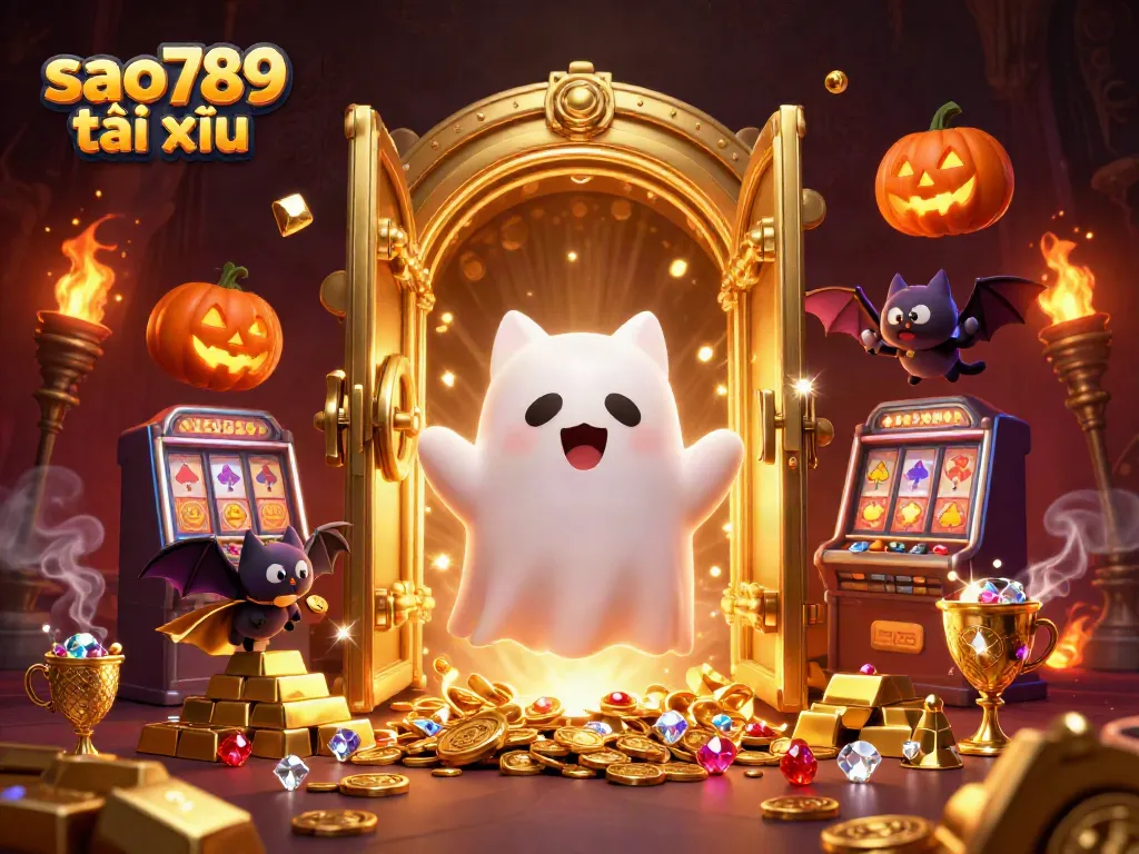 Experience thrilling gameplay with sao789 tài xỉu as the ghost cat and vampire bat explore a haunted casino.