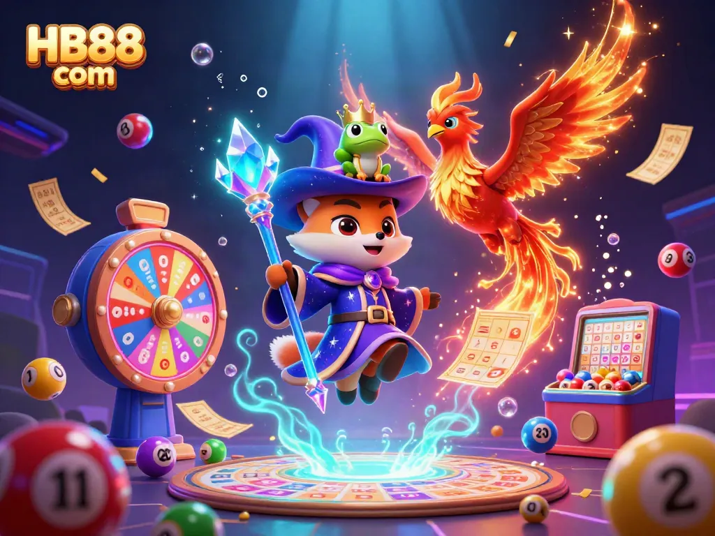 Experience excitement at HB88 com with vibrant casino activities and a magical illustration of gaming adventures.