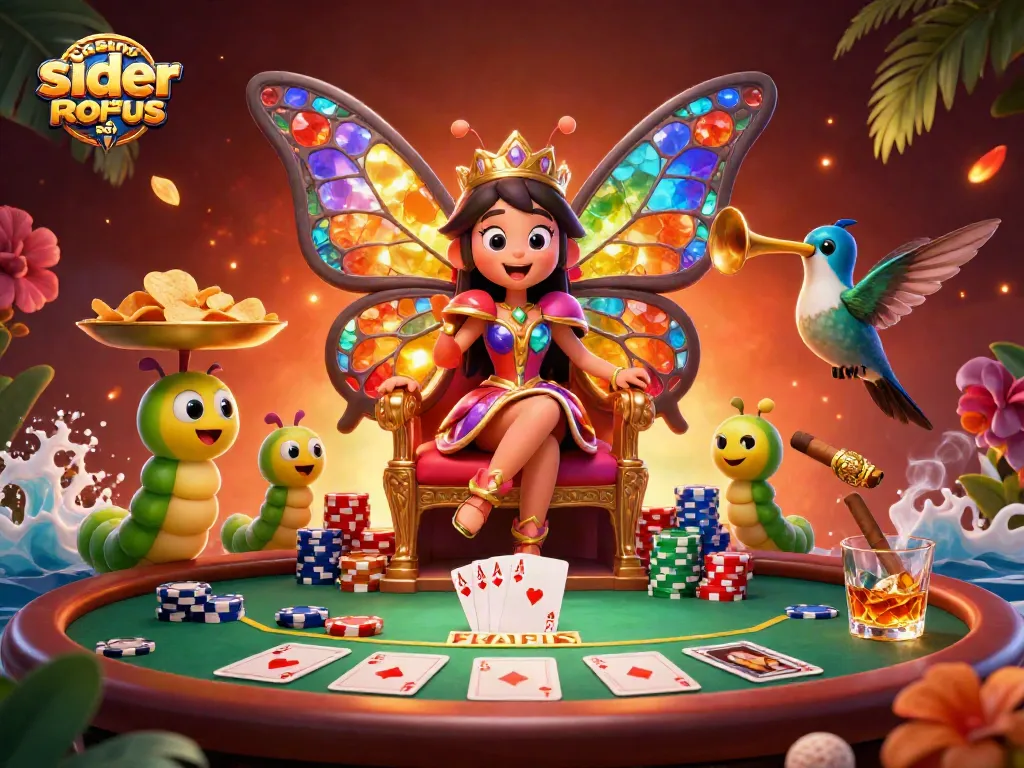 Experience the thrill of casino sider uden ROFUS in this vibrant illustration featuring a whimsical butterfly queen.