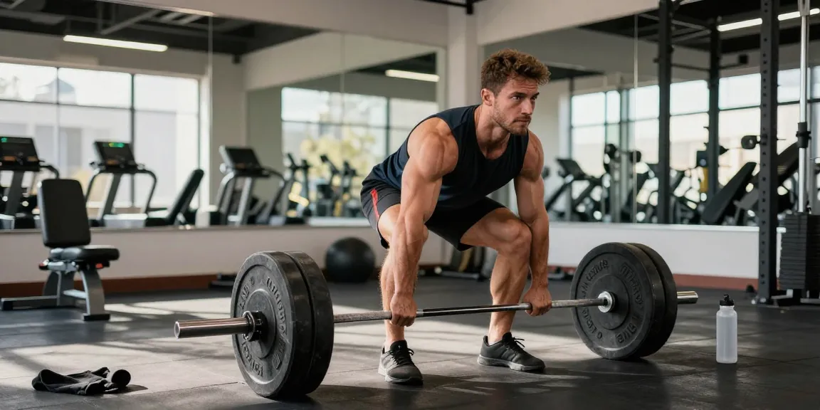 Anabolika Shop: Bodybuilder hebt Gewichte im modernen Fitnessstudio, motivierende Trainingsumgebung mit Sonnenlicht.