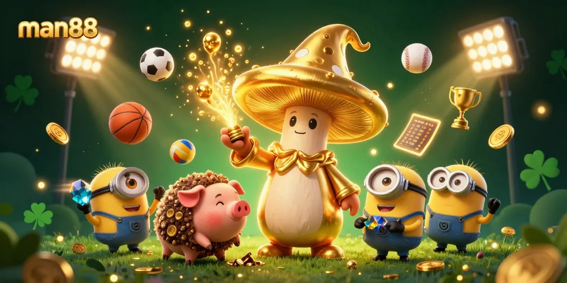 man88 captures thrilling sports betting action with vibrant characters and dynamic game elements