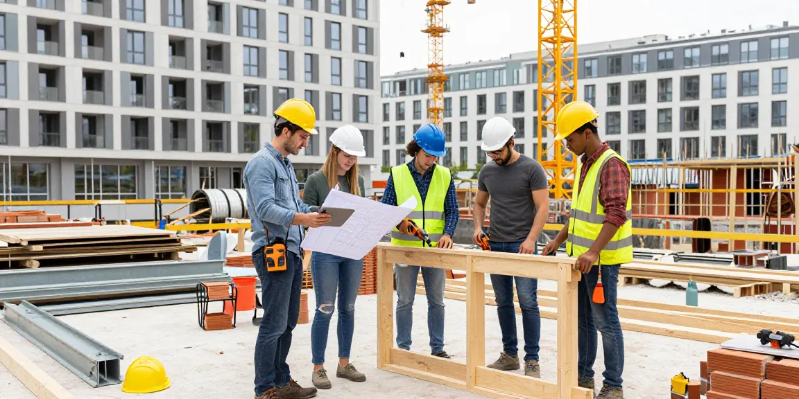 Professionelles Team einer Baufirma Wien bei der Bauüberprüfung und Planung eines Wohnprojekts