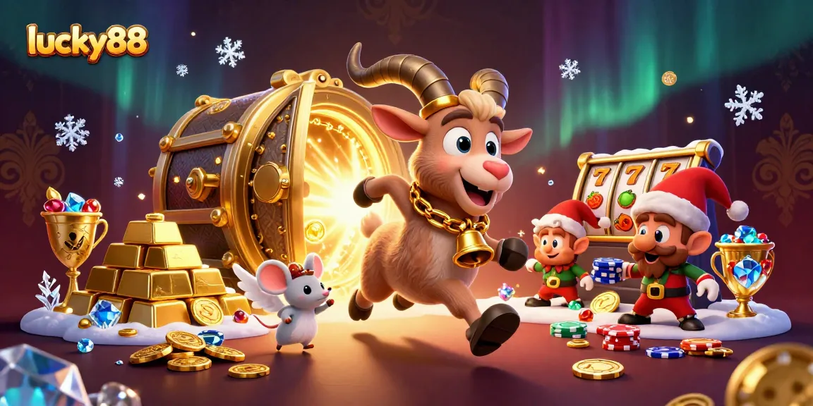 Immerse in the festive chaos of lucky88 casino with Krampus, angel mouse, and elf gremlins.