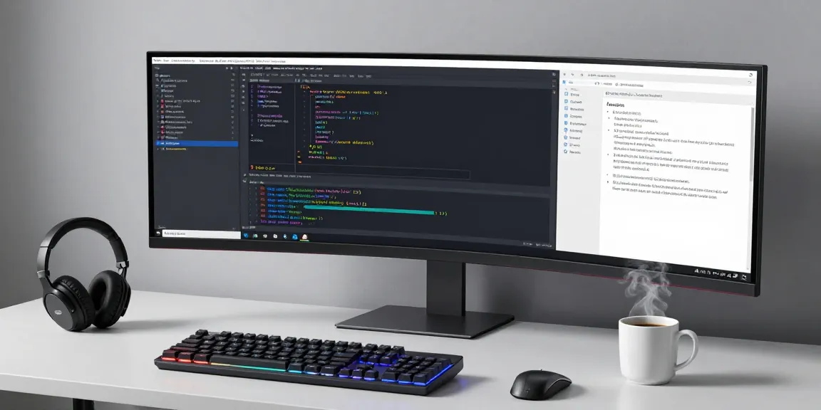 Klassenfahrten-Kluehspies Softwareentwicklungsschreibtisch mit modernen Technologien und Arbeitsstationen