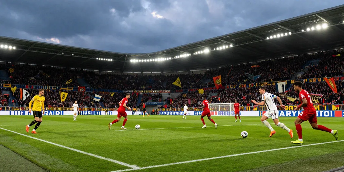 Fußball Deutschland in voller Aktion während eines spannenden Bundesliga-Spiels mit spielenden Teams und jubelnden Fans.