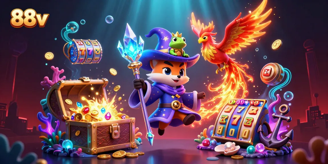 Engage with 88vv in this vibrant 3D casino illustration showcasing explosive slot action.