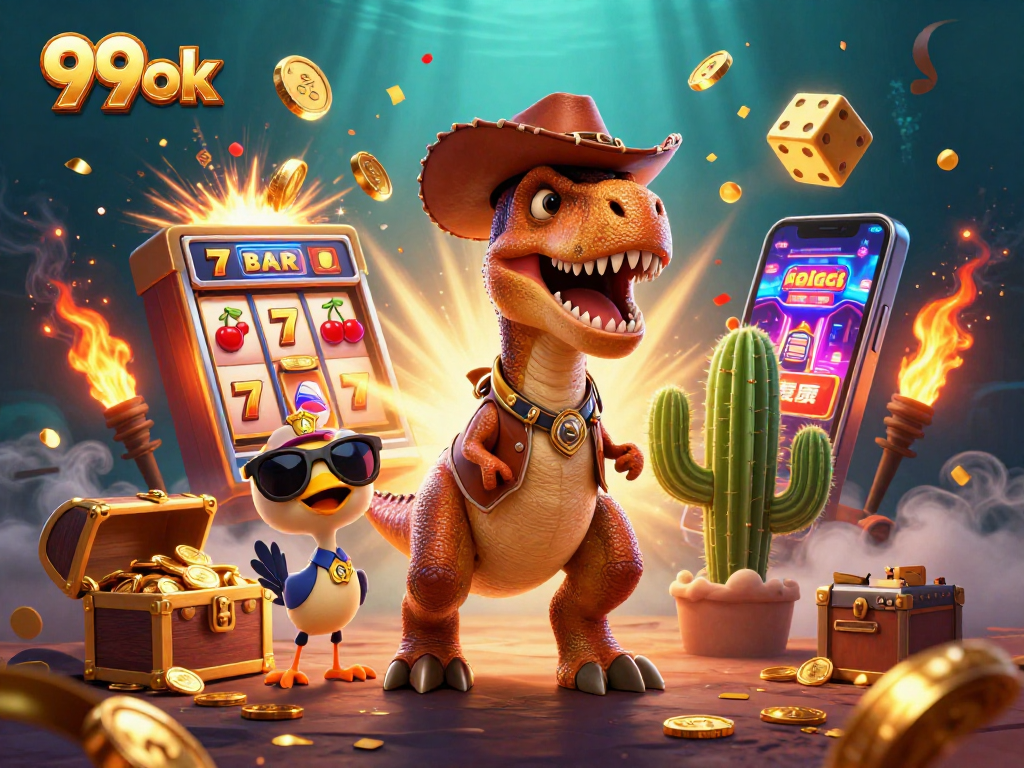 Play thrilling games at 99ok and experience massive slot jackpots with an animated dinosaur!