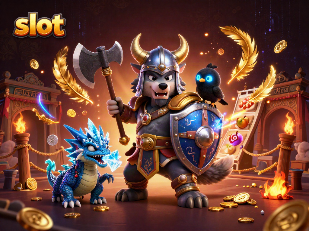 Enhance your slot gaming adventure with a Viking warrior, dragon, and mystical elements.