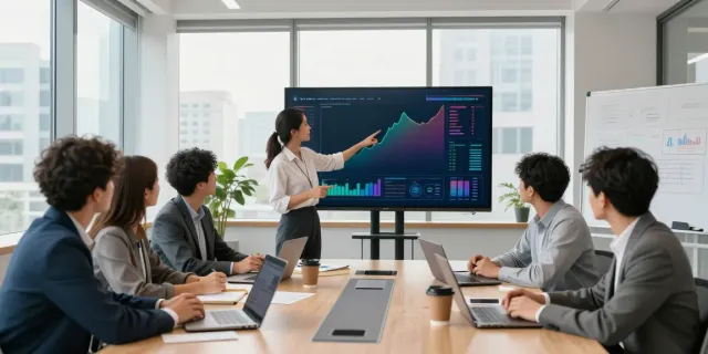 Equipo diverso de profesionales financieros en una reunión estratégica, ilustrando el enfoque de BBVA.