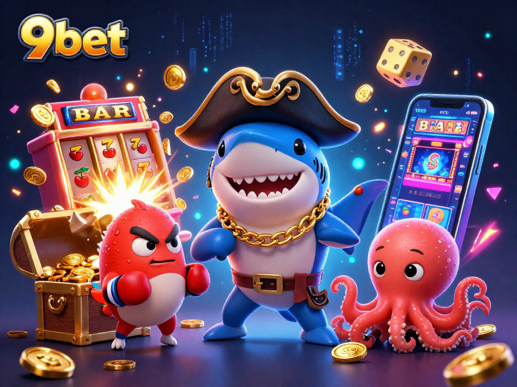 Join the excitement at 9bet with a pirate shark, pufferfish, and octopus in a dynamic casino scene.