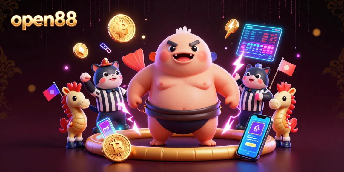 Join the fun at open88 with a lively underwater casino scene featuring a puffed-up fugu and crypto elements.