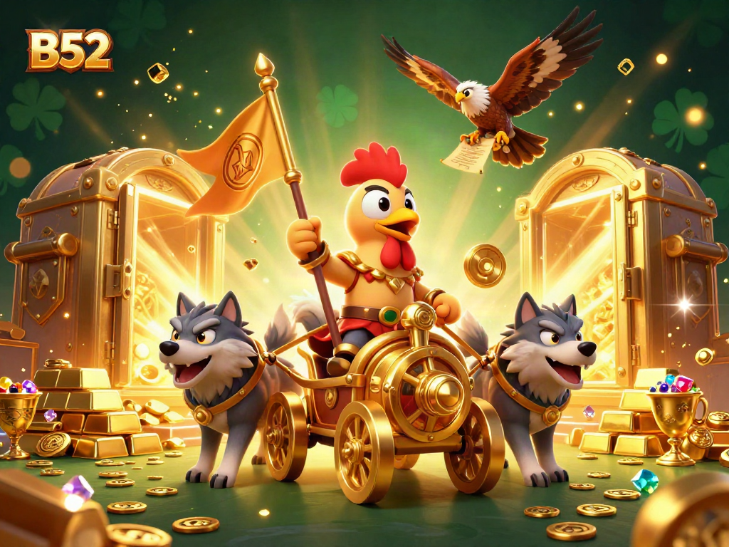 Engage in the thrilling B52 casino adventure with a rooster warlord and golden treasures