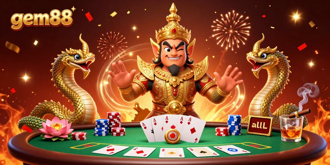 Win big at gem88 with exciting poker games featuring vibrant characters and festive atmosphere.