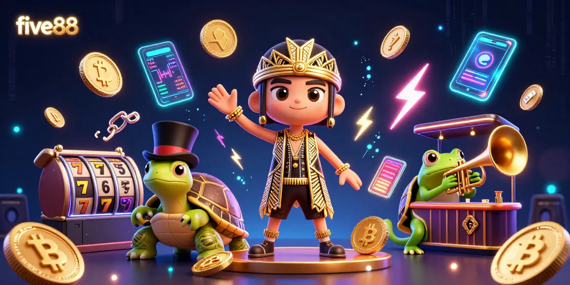 Experience excitement at five88 with vibrant characters and crypto-themed games in a dynamic speakeasy scene.