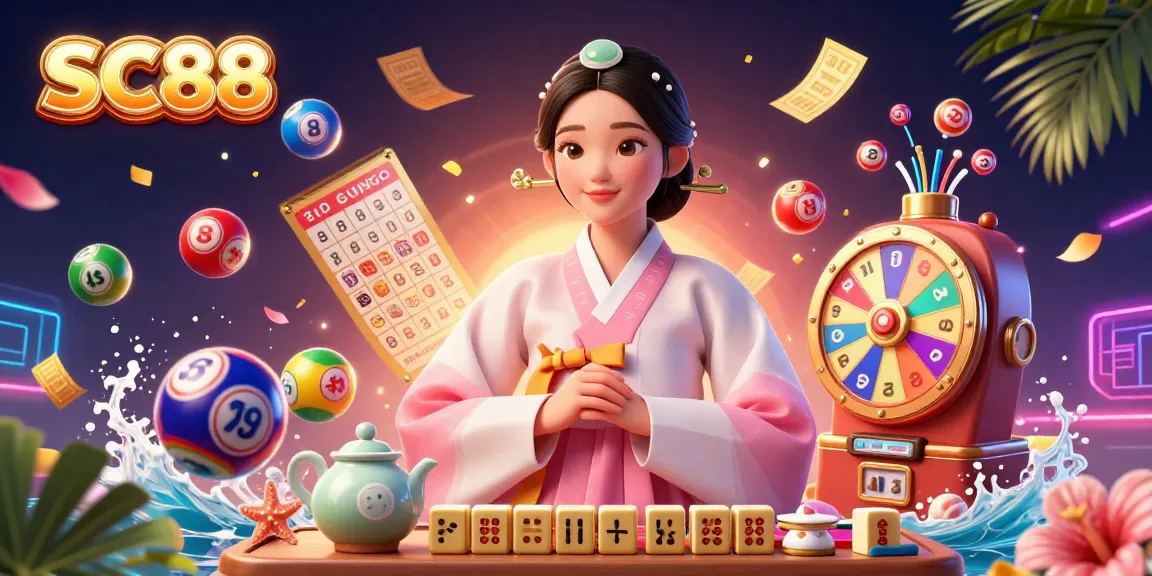 Engage with SC88 in this vibrant online casino scene featuring interactive lottery elements and beautiful character.