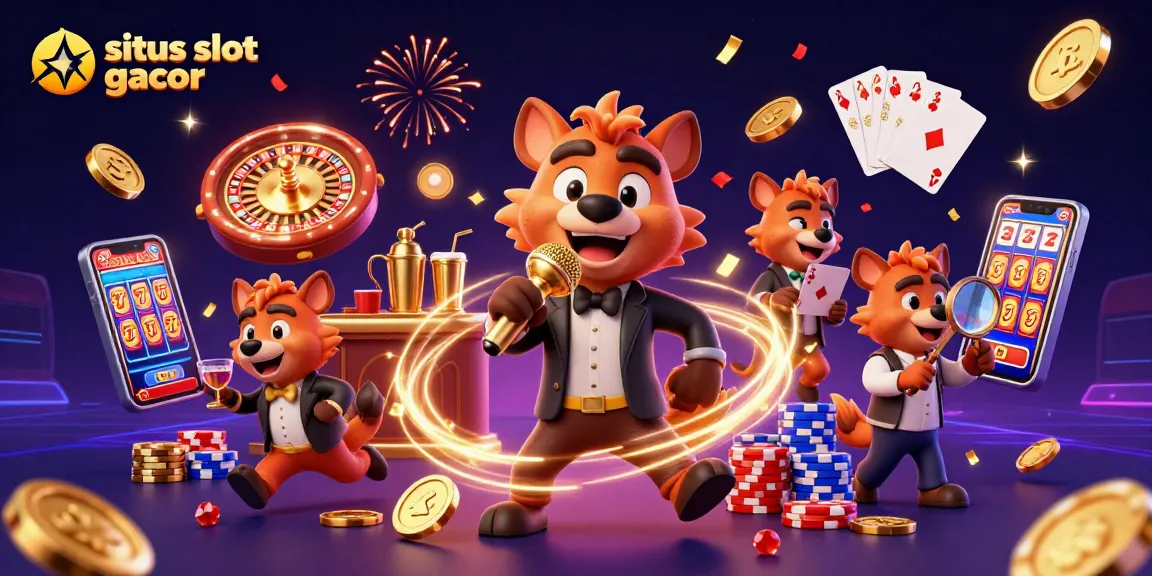 Engage in the excitement of situs slot gacor with hyena characters at a vibrant casino scene.