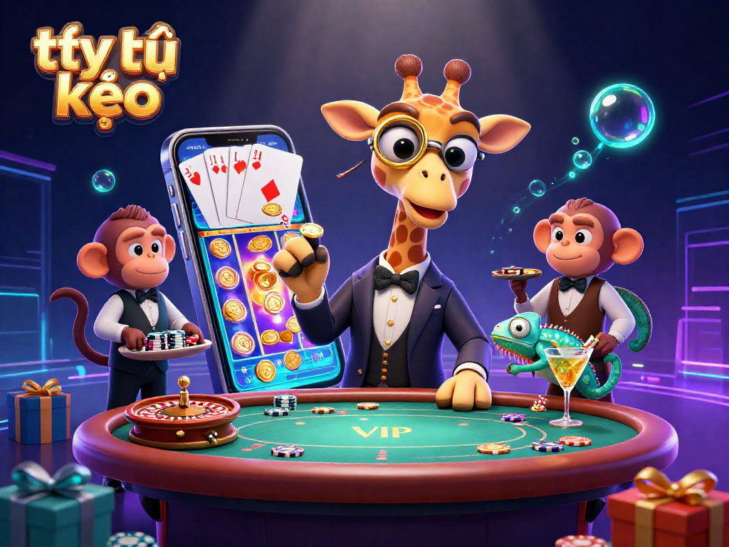 Experience the thrilling tỷ lệ kèo in this vibrant 3D casino illustration filled with dynamic gaming elements.