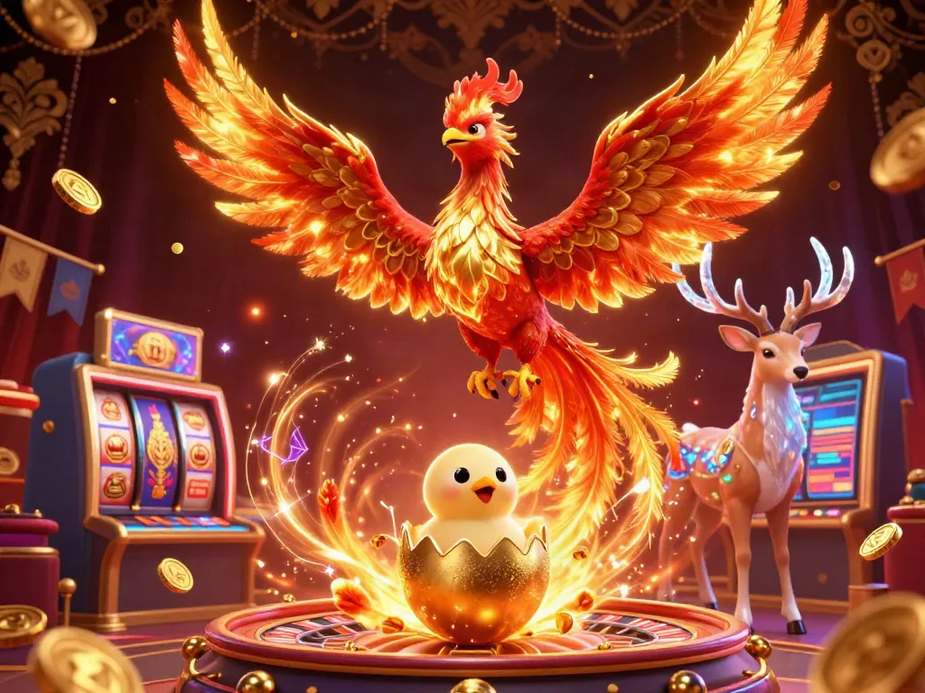 Experience the thrill of login jambitoto with a dynamic casino scene featuring a fire phoenix and golden elements.