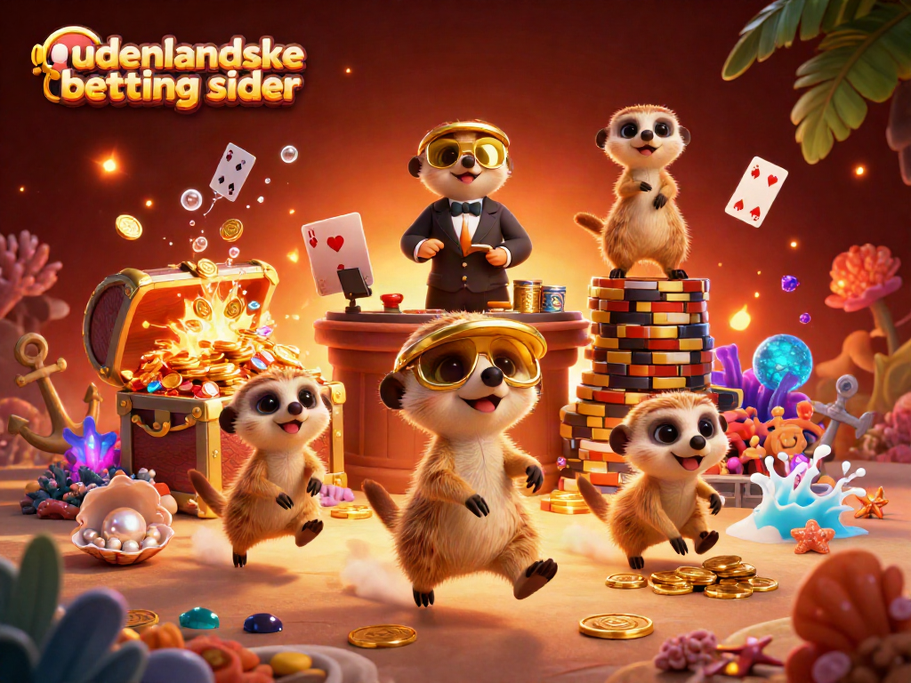 Engaging scene with meerkats managing a casino, showcasing udenlandske betting sider and lively gaming elements.
