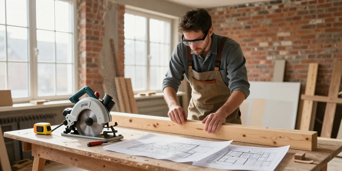 Altbausanierung Augsburg: Fachmann restauriert historische Holzbalken in modernem Atelier.