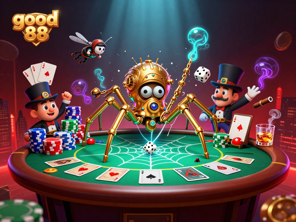 Engage with good 88 in this vibrant 3D scene filled with steampunk elements and poker action.