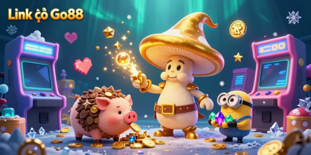 Engage with the thrilling world of Link vào Go88, featuring magical golden characters and vibrant gaming elements.