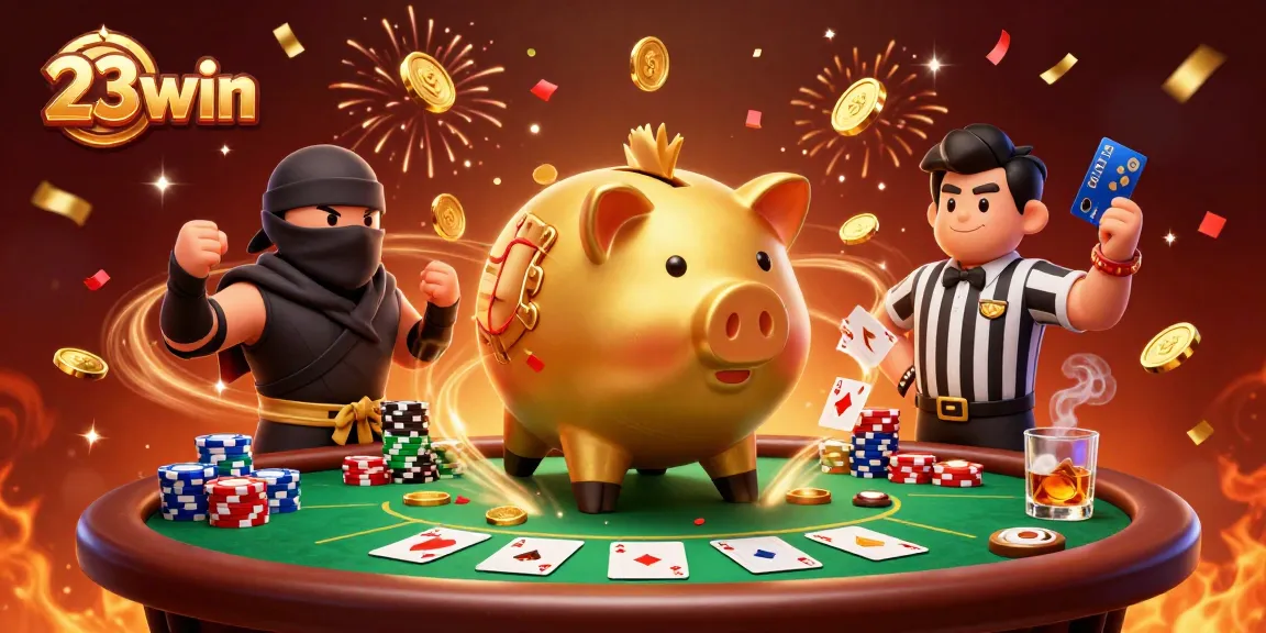 Experience thrilling action with 23win's vibrant casino scene featuring competitive characters and dynamic gambling elements.