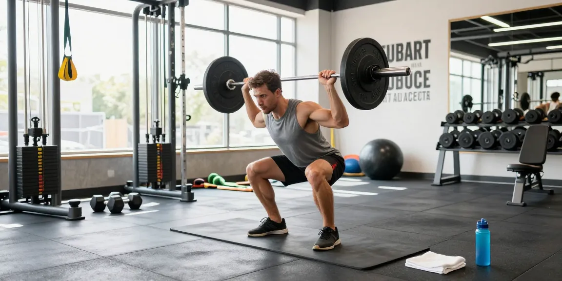 Aktiver Athlet im Selliza Shop mit Gewichten im modernen Fitnessstudio