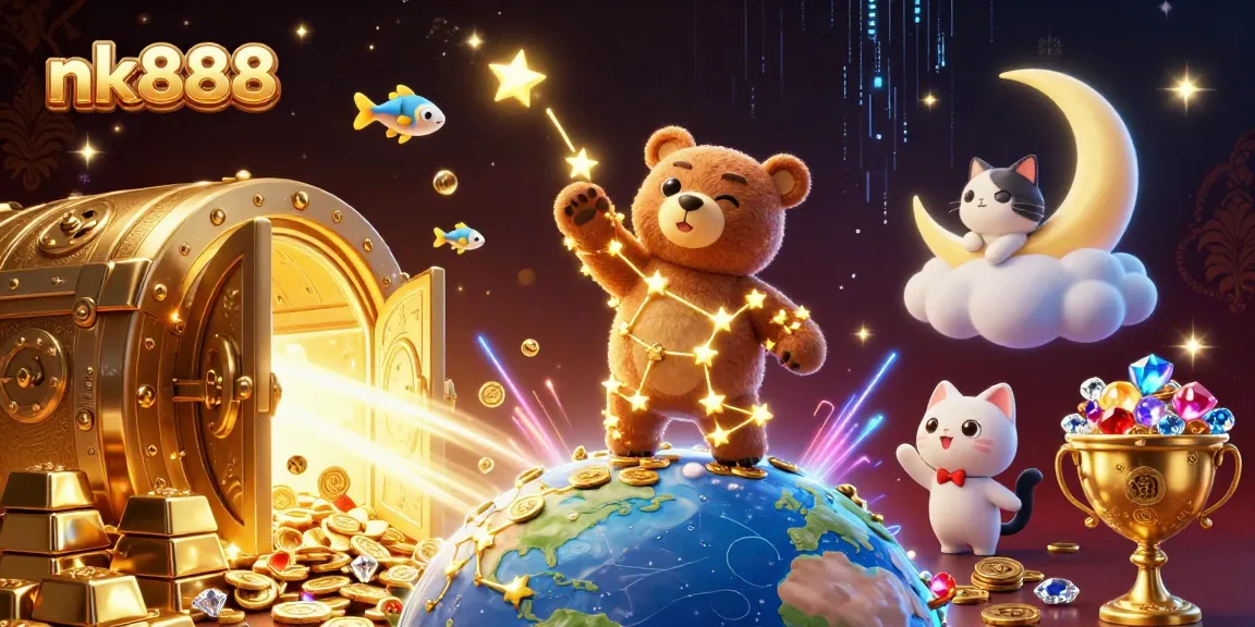 Spin to win at nk888 with vibrant graphics featuring a constellation bear and treasure vault.